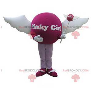 Mascote bola rosa com asas. Mascote feminina - Redbrokoly.com