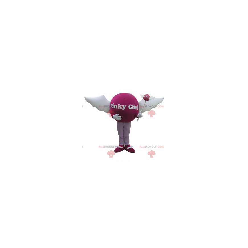 Rosa Kugel Maskottchen mit Flügeln. Weibliches Maskottchen -