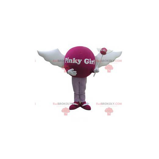 Mascote bola rosa com asas. Mascote feminina - Redbrokoly.com