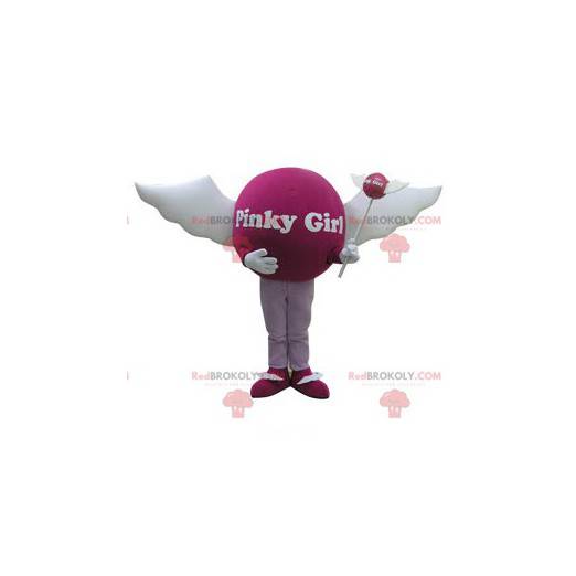 Pink ball maskot med vinger. Kvindelig maskot - Redbrokoly.com