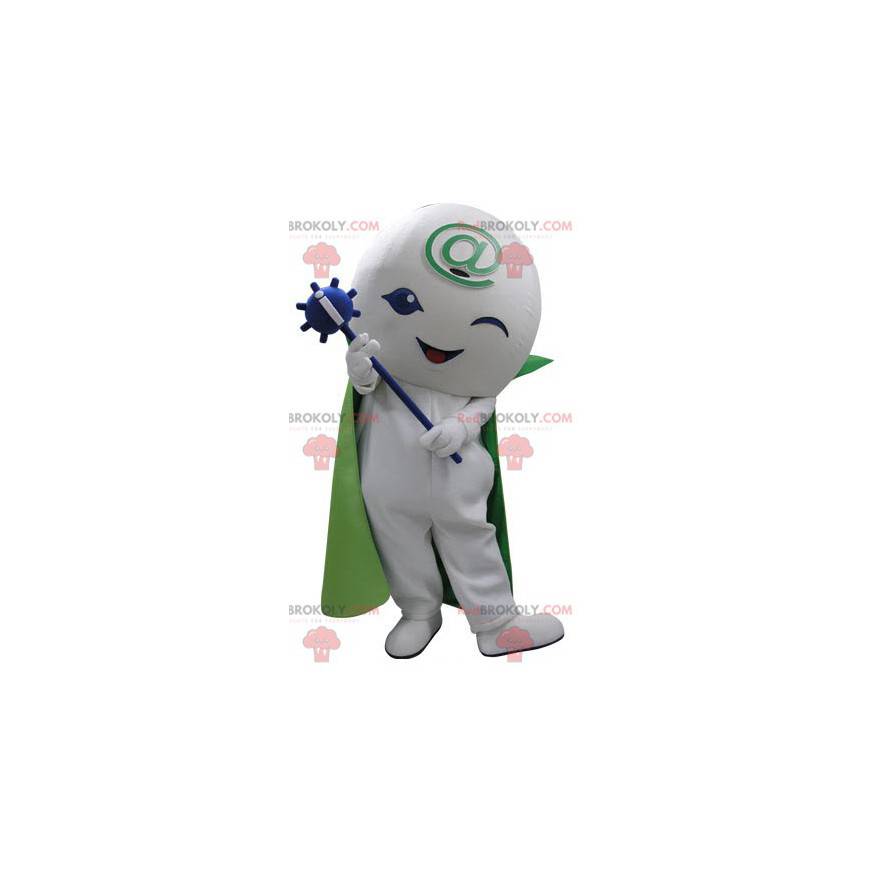 White snowman mascot with a cape and a wand - Redbrokoly.com
