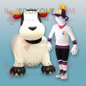 Cream Bull mascot costume character dressed with a One-Piece Swimsuit and Beanies