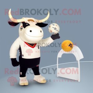 Cream Bull mascot costume character dressed with a One-Piece Swimsuit and Beanies