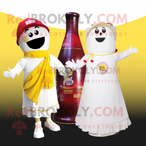 White Bottle Of Mustard mascot costume character dressed with a Wedding Dress and Scarves