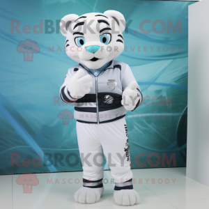 White Tiger mascot costume character dressed with a Turtleneck and Digital watches