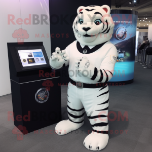 White Tiger mascot costume character dressed with a Turtleneck and Digital watches