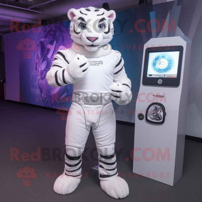 White Tiger mascot costume character dressed with a Turtleneck and Digital watches