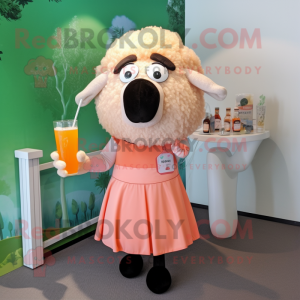 Peach Suffolk Sheep mascot costume character dressed with a Cocktail Dress and Keychains
