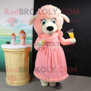 Peach Suffolk Sheep mascot costume character dressed with a Cocktail Dress and Keychains