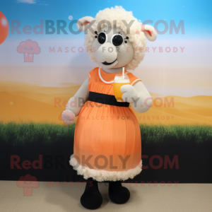Peach Suffolk Sheep mascot costume character dressed with a Cocktail Dress and Keychains
