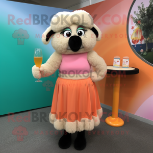 Peach Suffolk Sheep mascot costume character dressed with a Cocktail Dress and Keychains