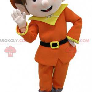 Mascotte Leprechaun vestita di arancione e giallo -