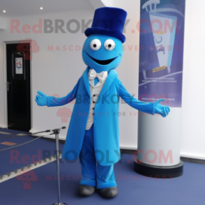 Blue Champagne mascot costume character dressed with a Waistcoat and Scarf clips