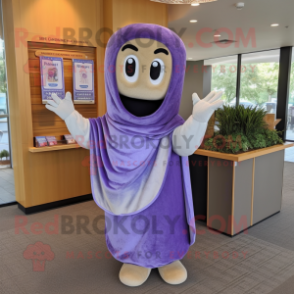 Lavender Bagels mascot costume character dressed with a Sheath Dress and Shawls