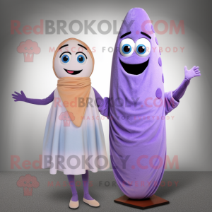 Lavender Bagels mascot costume character dressed with a Sheath Dress and Shawls