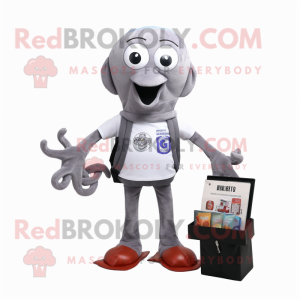 Gray Octopus mascot costume character dressed with a Polo Shirt and Wallets