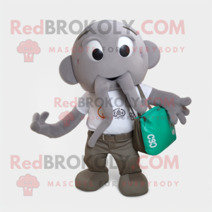 Gray Octopus mascot costume character dressed with a Polo Shirt and Wallets