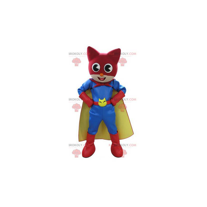 Kattemaskot i farverigt superhelt outfit - Redbrokoly.com