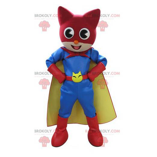Gato mascote com roupa colorida de super-herói - Redbrokoly.com
