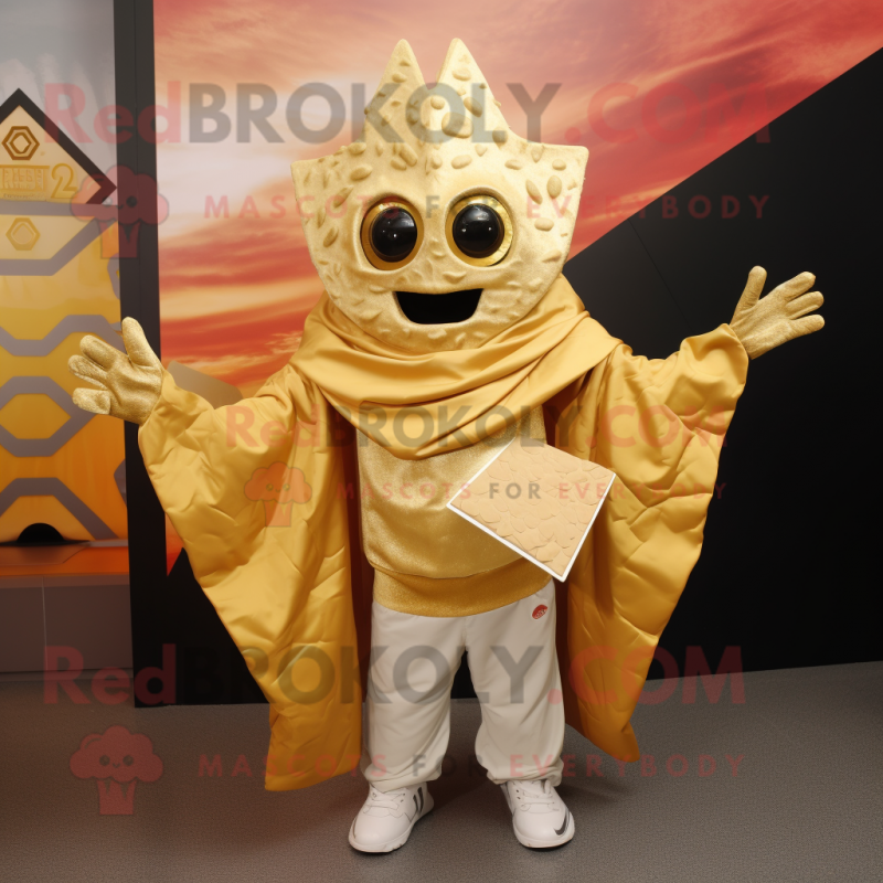 Gold Nachos mascot costume character dressed with a Cover-up and Mittens Gold Nachos mascot costume character dressed with a Cover-up and Mittens