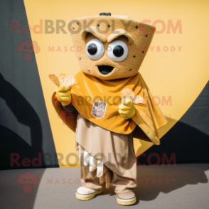 Gold Nachos mascot costume character dressed with a Cover-up and Mittens