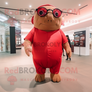 Red Glyptodon mascot costume character dressed with a Romper and Eyeglasses