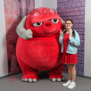 Red Glyptodon mascot costume character dressed with a Romper and Eyeglasses