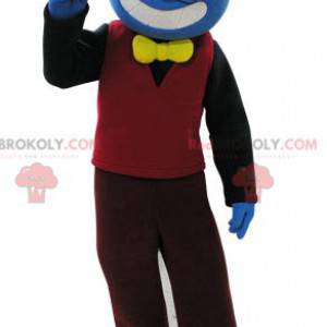 Blue snowman mascot in colorful outfit - Redbrokoly.com