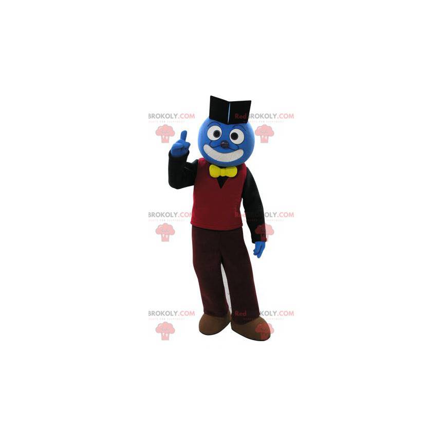 Blue snowman mascot in colorful outfit - Redbrokoly.com