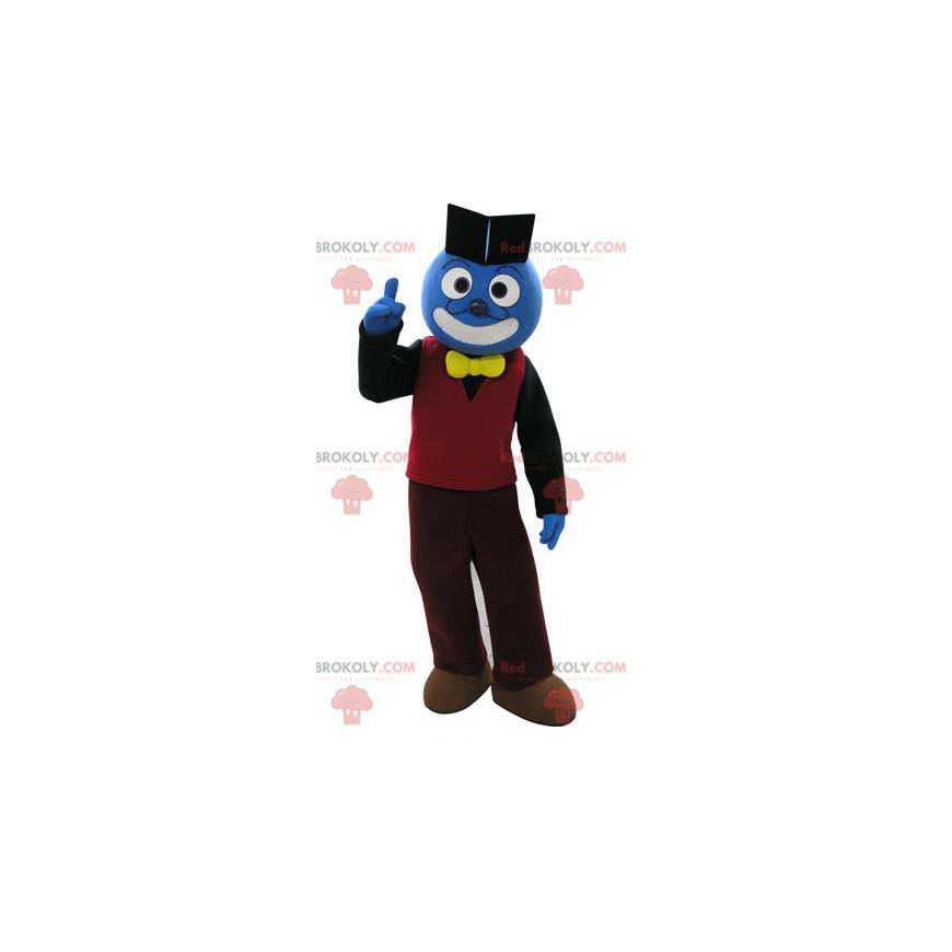 Mascote do boneco de neve azul com roupa colorida -