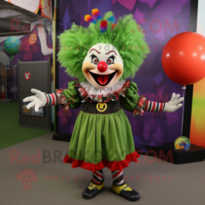 Olive Evil Clown mascot costume character dressed with a Mini Skirt and Keychains