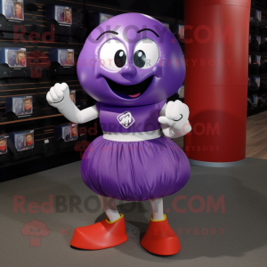 Purple Boxing Glove mascot costume character dressed with a Mini Skirt and Brooches