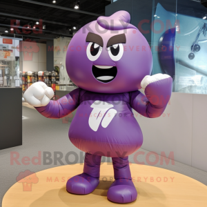 Purple Boxing Glove mascot costume character dressed with a Mini Skirt and Brooches