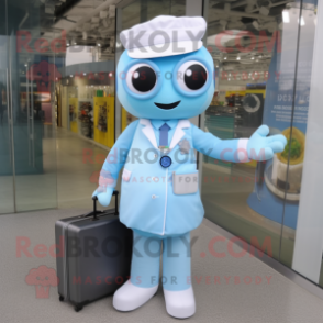 Sky Blue Doctor mascot costume character dressed with a Sheath Dress and Wallets