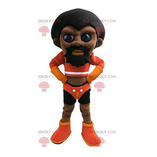 Mascote homem afro-americano com roupa de lutador -