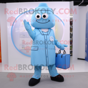 Sky Blue Doctor mascot costume character dressed with a Sheath Dress and Wallets