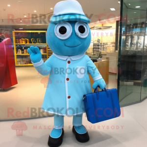Sky Blue Doctor mascot costume character dressed with a Sheath Dress and Wallets