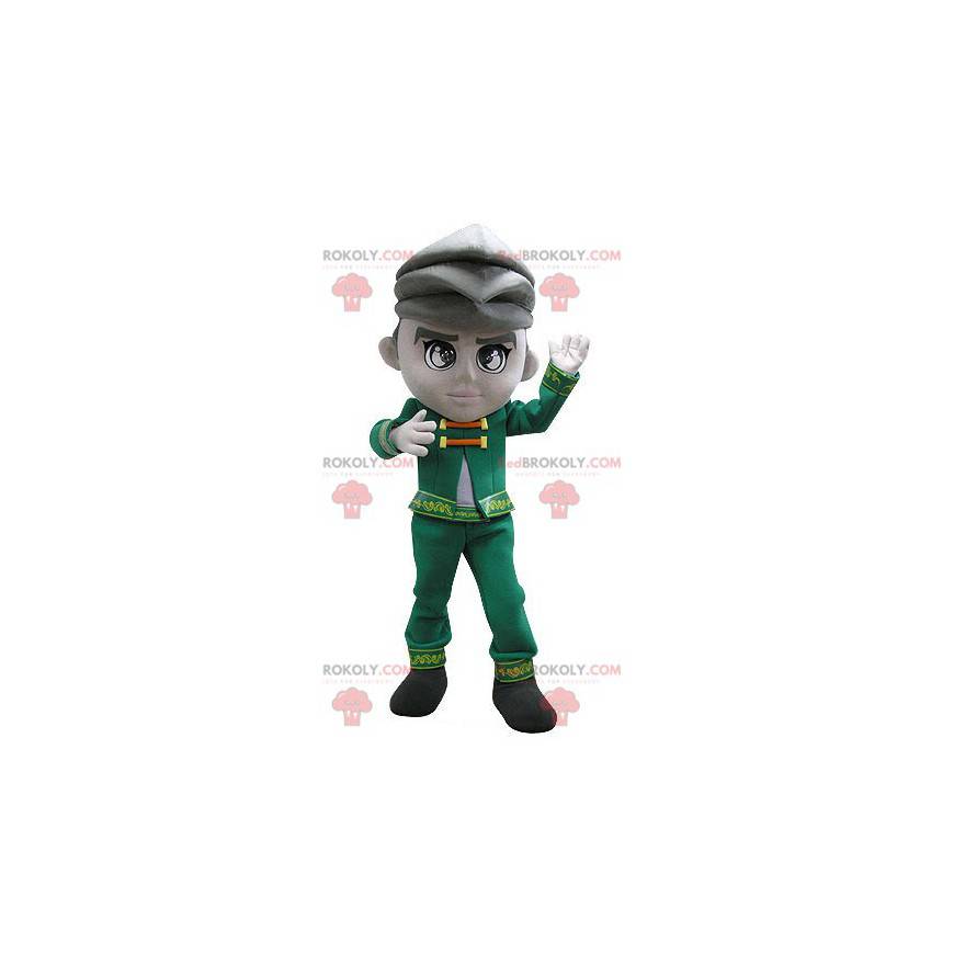 Mascot man dressed in a vintage green costume - Redbrokoly.com