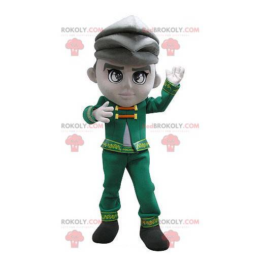 Mascot man dressed in a vintage green costume - Redbrokoly.com