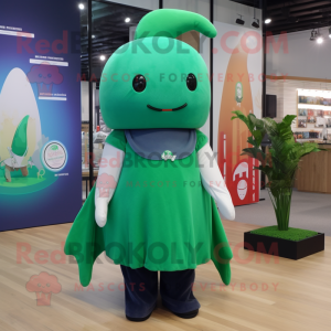 Forest Green Narwhal mascot costume character dressed with a Skirt and Caps