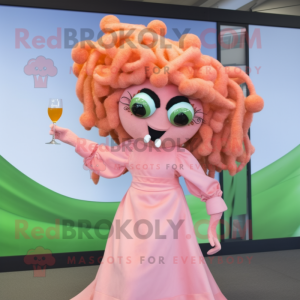 Peach Medusa mascot costume character dressed with a Cocktail Dress and Headbands