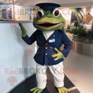 Navy Frog mascot costume character dressed with a Polo Shirt and Belts