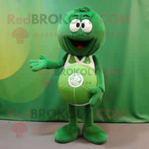 Forest Green Handball Ball mascot costume character dressed with a Empire Waist Dress and Mittens