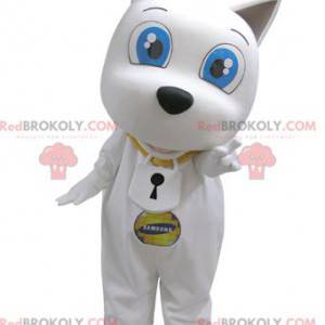 Mascote cachorro branco com grandes olhos azuis - Redbrokoly.com