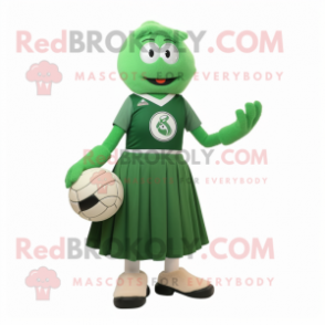 Forest Green Handball Ball mascot costume character dressed with a Empire Waist Dress and Mittens