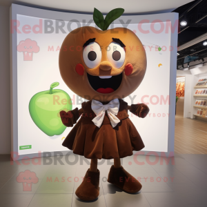 Brown Apple mascot costume character dressed with a Culottes and Bow ties