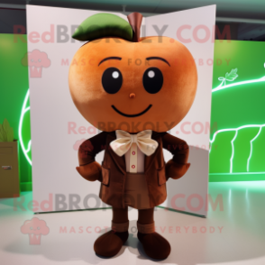 Brown Apple mascot costume character dressed with a Culottes and Bow ties