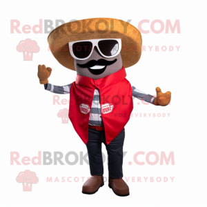 Red Tacos mascot costume character dressed with a Button-Up Shirt and Sunglasses