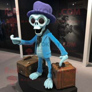 Blue Undead mascot costume character dressed with a Culottes and Briefcases