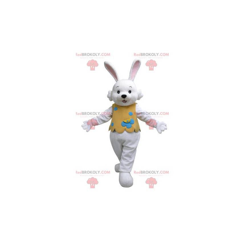 Mascotte de lapin blanc avec une tenue orange - Redbrokoly.com